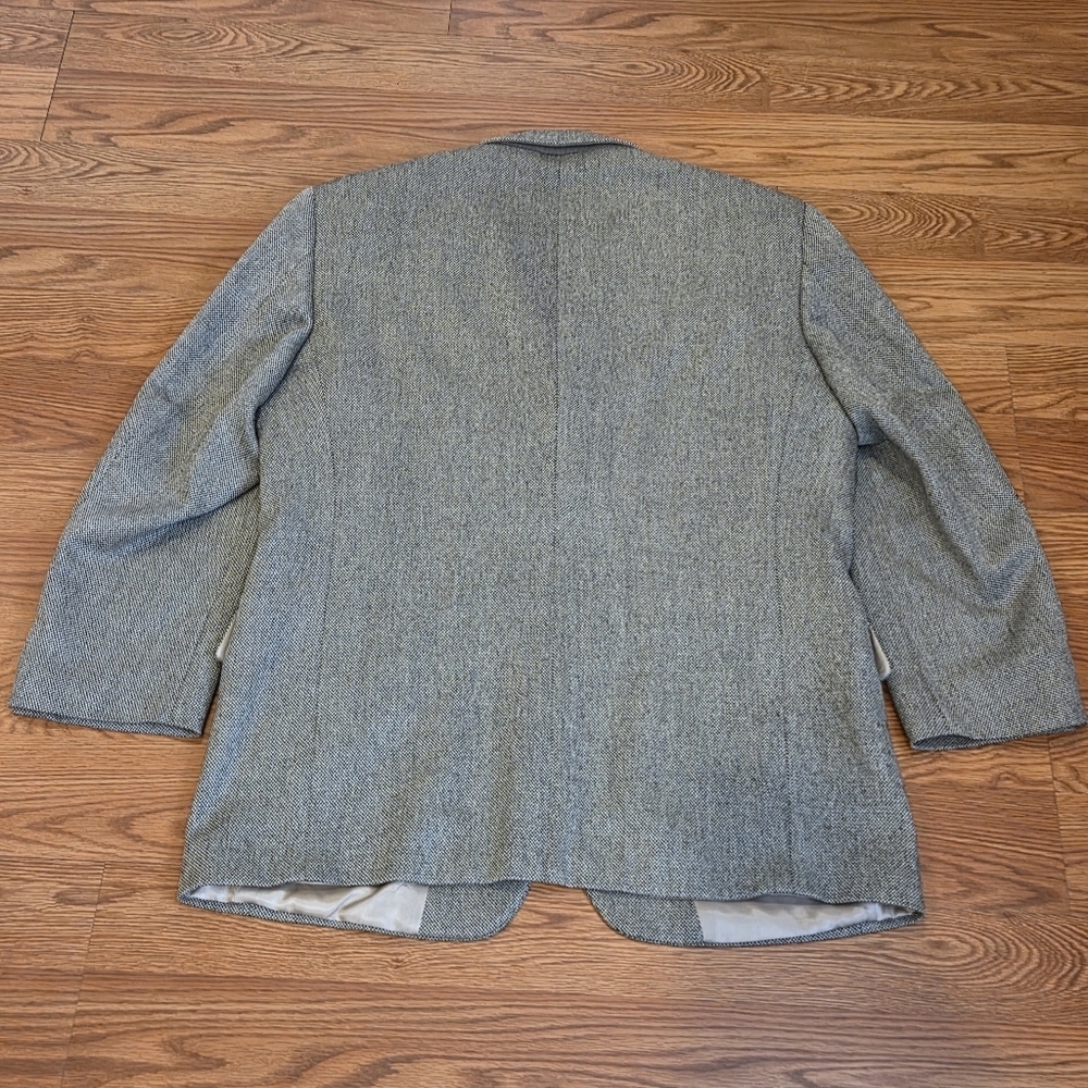 VTG Tweed Jacket L Black Beige Herringbone 100% Lambs Wool Blazer Sport Coat 44R - Picture 14 of 16